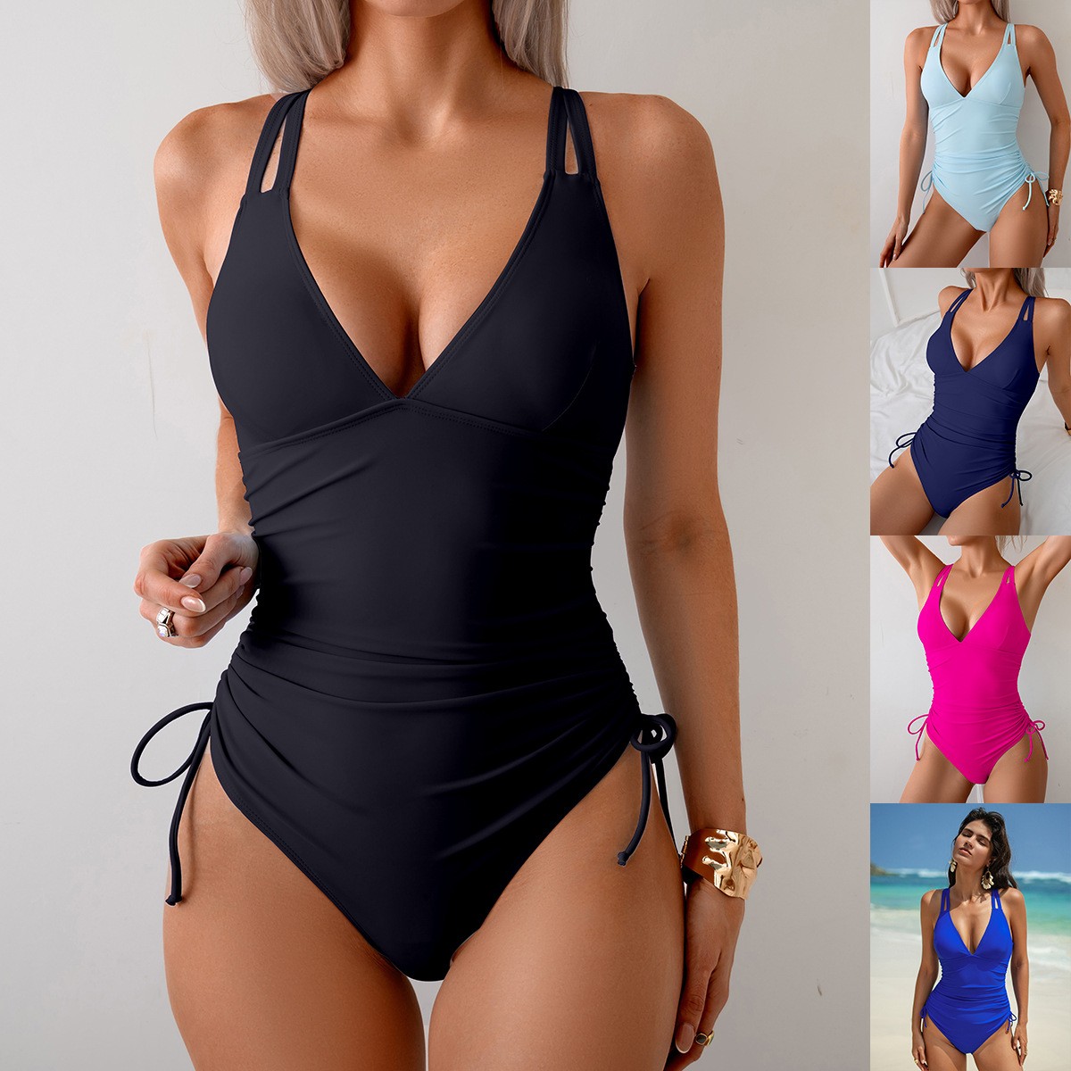 Swimsuit One Piece - Traje de baño negro liso con