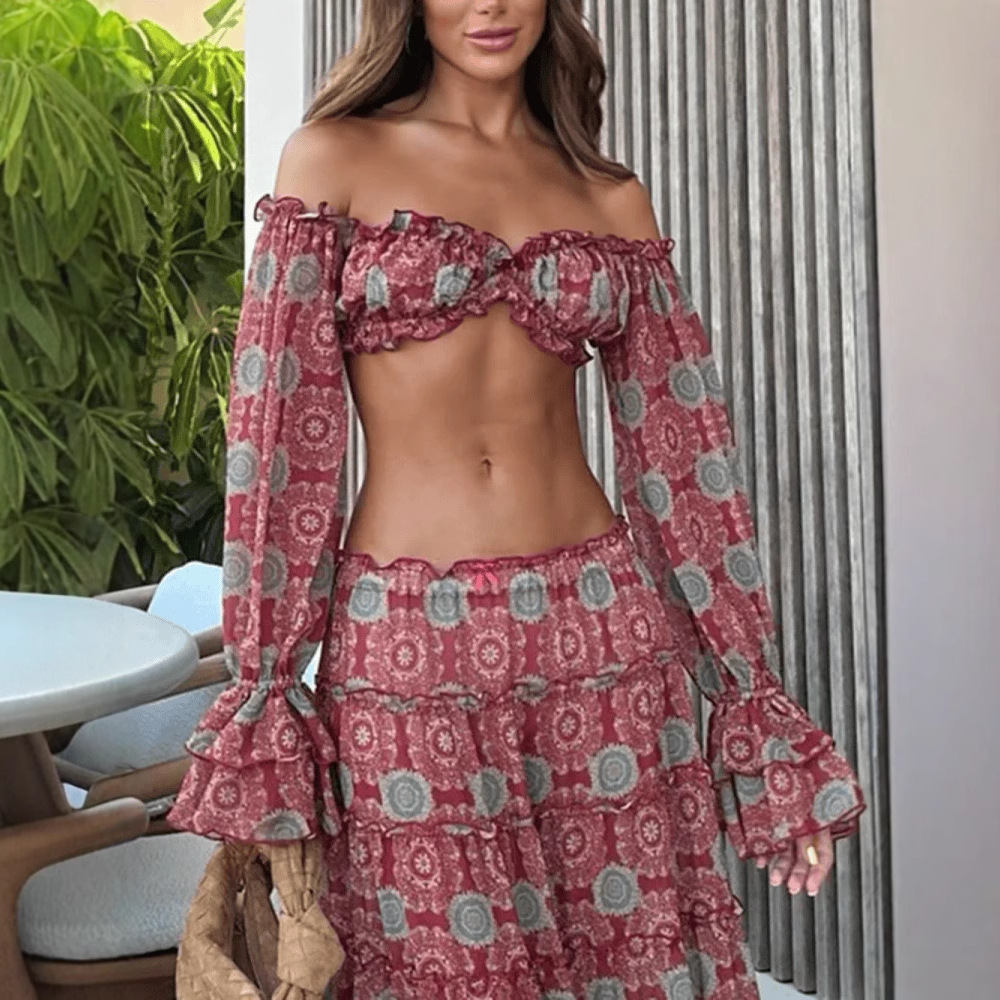 Conjunto de Dos Piezas con Fal - Summer Clothing Vintage reseña y precio